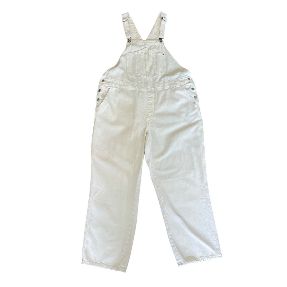 Old Navy Womens Y2K Off White Baggy Denim Overalls Size 20 Slouchy Straight